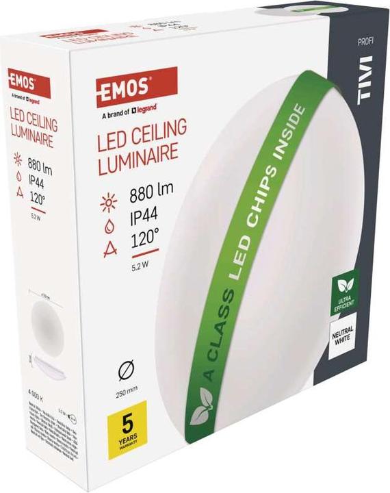 Produktbild Emos LED-Deckenleuchte TIVI, rund weiss 5,2W, IP44, Neutral Weiss (880 lm)