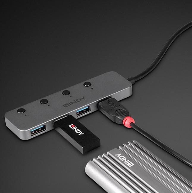 Produktbild Lindy 4 Port USB 3.2 Typ C Hub mit Ein-/Ausschalter Vier zusätzliche USB Typ A Ports, einzeln schaltbar (USB-C, 4 Ports)