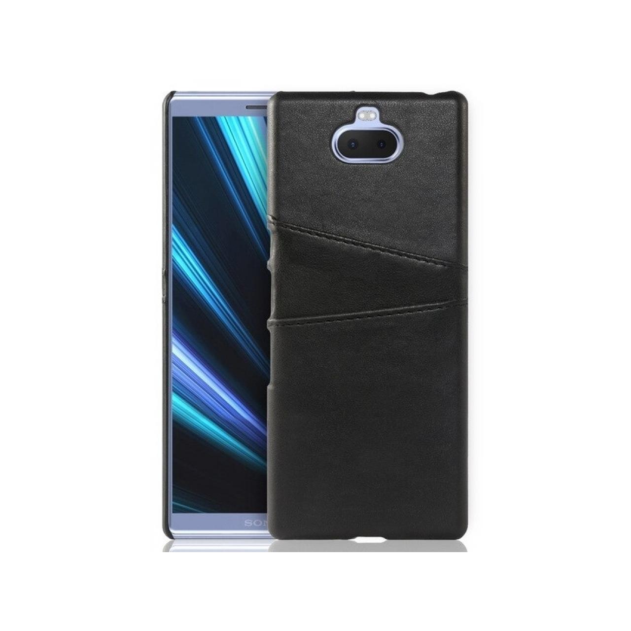 Screenguard Sony Xperia 10 Plus CardCaddy Leder Backcase mit Kartenfächern (Sony Xperia 10 Plus), Smartphone Hülle, Schw...