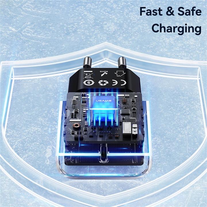 Actual product image Usams Wall charger CC317 T65 33W 1xUSB-C 1xUSB-A Fast Charging white (33 W, 2 ports)