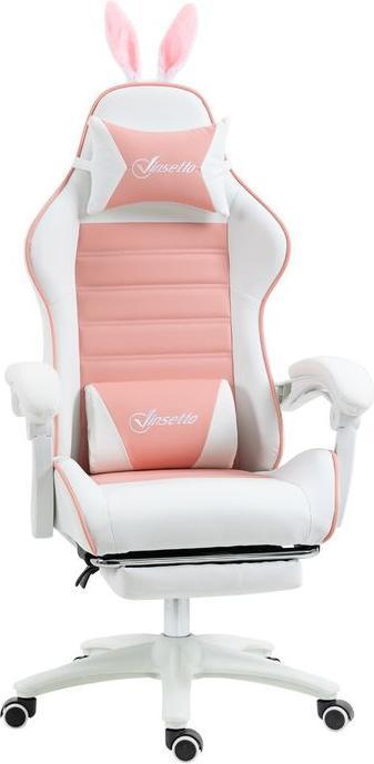 Swisshandel24 Gaming Stuhl Ergonomischer Gamer Stuhl mit Lendenwirbelstütze, Fussstütze Hasenohren Kopfkissen Rosa