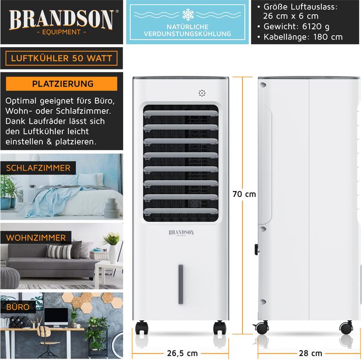 Image du produit Brandson Ventilateur de tour avec refroidissement par eau, réservoir d'eau de 5 litres, filtre à air (62 dB)