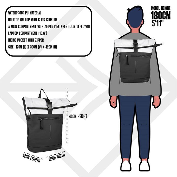 Actual product image New Rebels Backham Rolltop Backpack 16L Black L.Grey (16 l)
