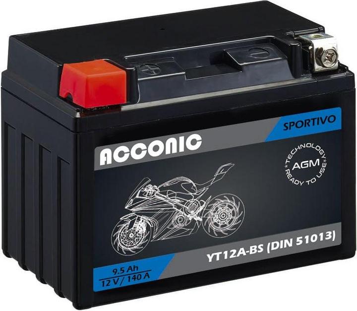 Actual product image Acconic Sportivo AGM YT12A-BS Motorradbatterie 9,5 Ah 12V (DIN 51013) (12 V, 9.50 Ah)