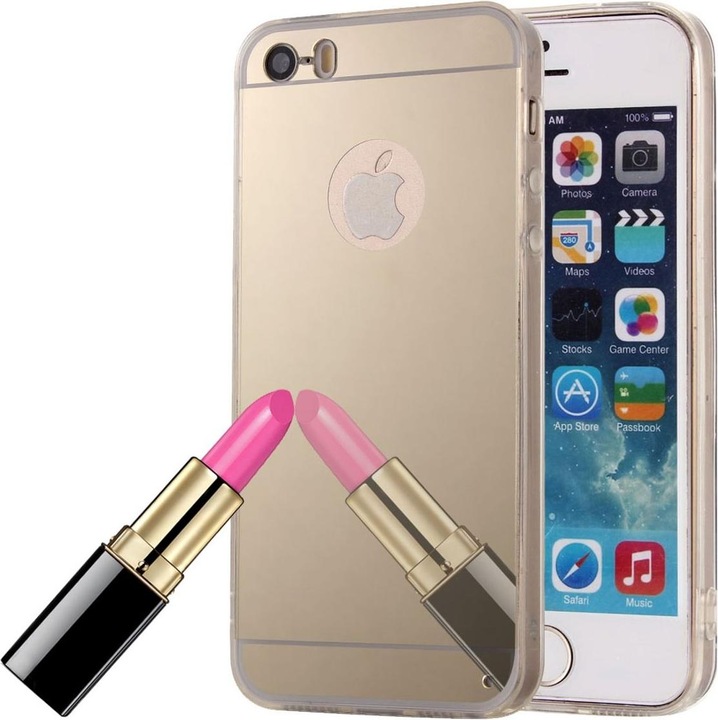 Produktbild König Design Apple iPhone 5 / 5s / SE Handy Hülle Spiegel Mirror Soft Case Schutz Cover Gold (Apple iPhone 5)