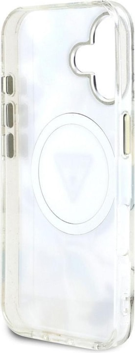 Produktbild Guess Glitter Flowers Triangle Buttons MagSafe case for iPhone 16 white (Apple iPhone 16)