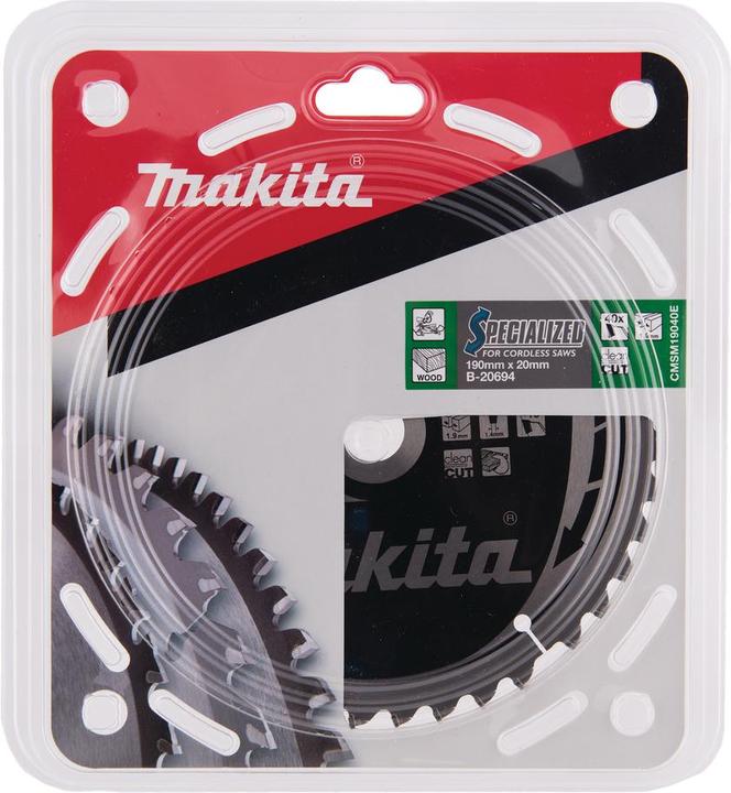 Immagine prodotto Makita B-20694 T.C.T. pjūklas 190X1.9X20mm -18° T40 SPECIALIZZATO akum. diskiniams pjūklams