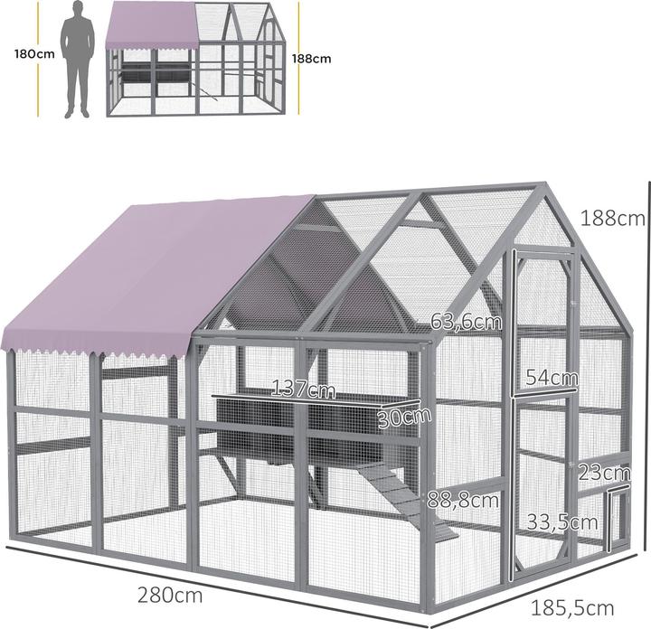 Produktbild PawHut Hühnerstall Tannenholz, Metall Grau