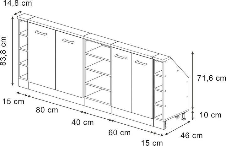 Produktbild Vicco Küchenschrank für Dachschrägen R-Line (210 x 46 x 81.60 cm)