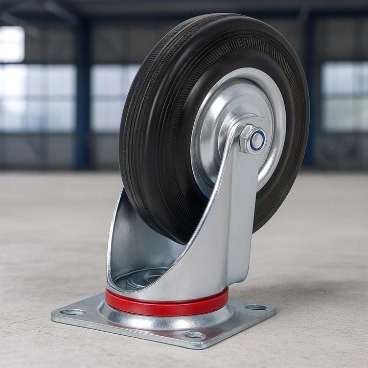 Image du produit Wiltec Kit 2x Roulettes pivotantes Caoutchouc plein 75 mm Jantes en métal Plaque de montage 50 kg par roue