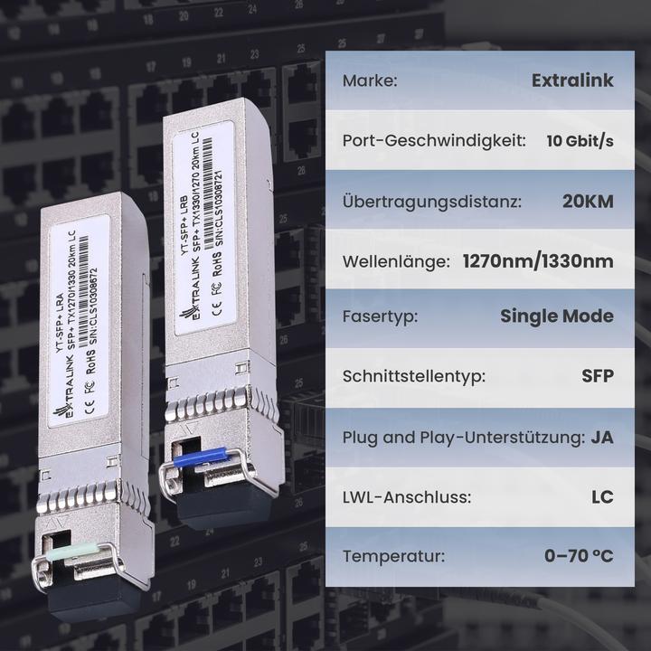 Actual product image Extralink SFP+ | SFP+ WDM Module | 1270/1330nm, single mode,, LC, DOM, pair