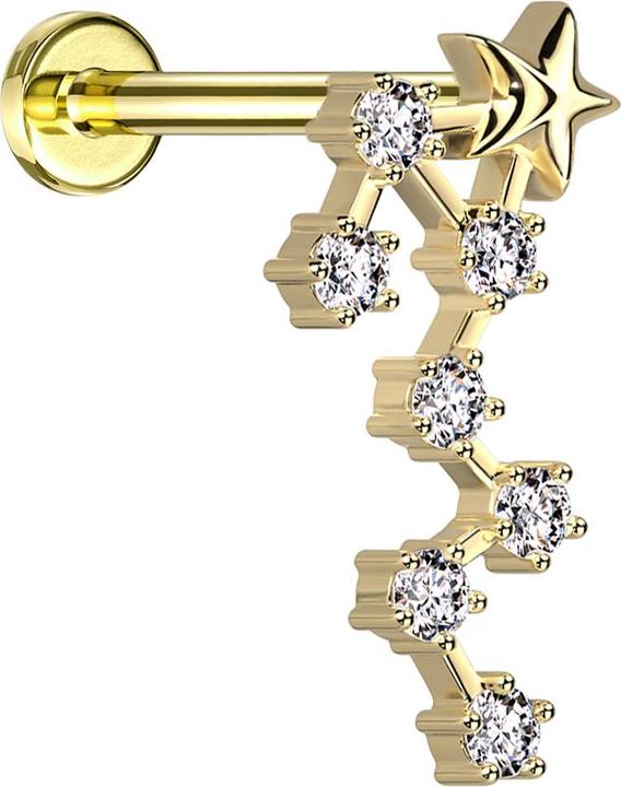 Produktbild Star Piercing Micro Labret Innengewinde vergoldet Sternzeichen Skorpion mit Kristallen (Messing, Chirurgenstahl 316L)