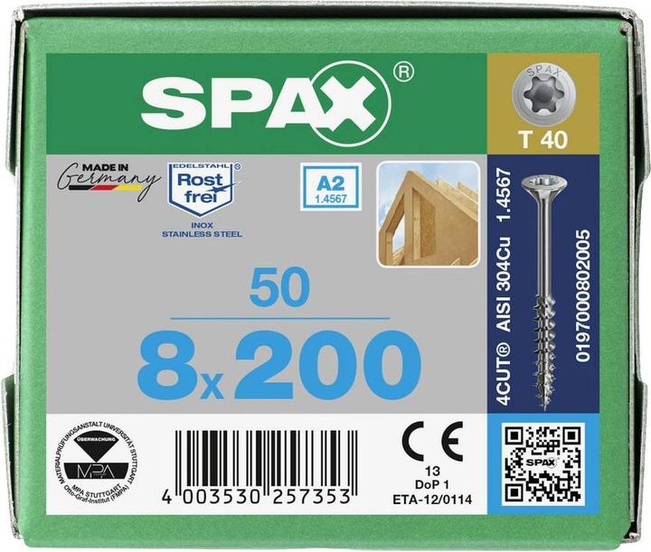 Immagine prodotto Spax A2 Senkmultikopf T-Star Plus T40 Teilgewinde 4cut (8 x 200 mm)