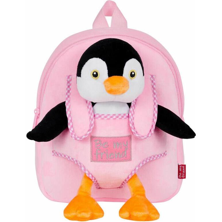 Perletti, Borsa scuola materna, Zaino reversibile Peggie Penguin con peluche 27 cm, Nero