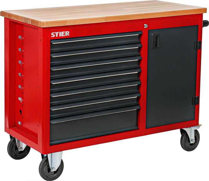 Stier Fahrbare Werkbank mit 7 Schubladen und 1 Tür (112 cm, 112 cm)