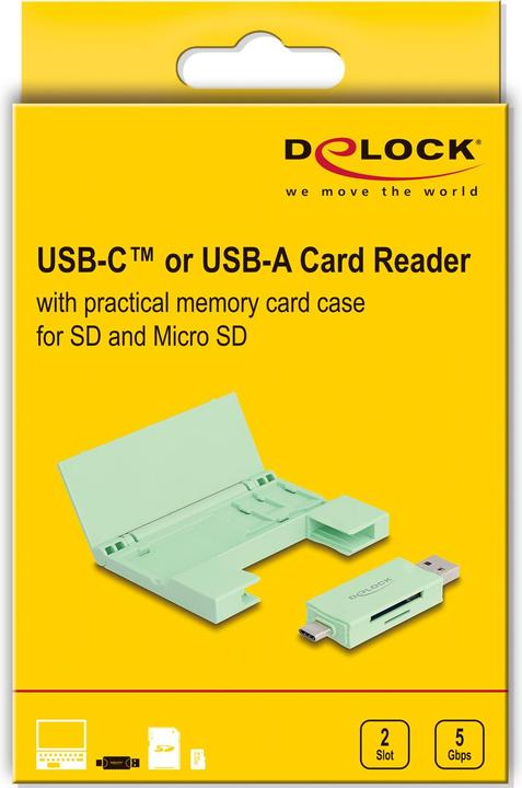 Produktbild Delock 91015 - Card Reader USB 5 Gbps USB Type-C Typ-A für SD und Micro SD Speicherkart (USB-C 3.2 Gen 1)