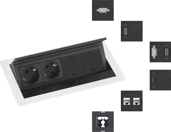 Produktbild Evoline Flip Top Push Data USB L Steckdosenleiste, 2 freie Modulplätzen, weiss (2 x, 3 m)