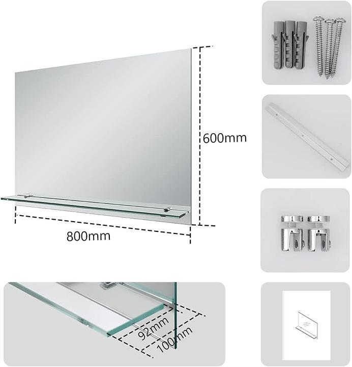 Actual product image Emke Frameless Mirror with Shelf (80 x 60 cm)