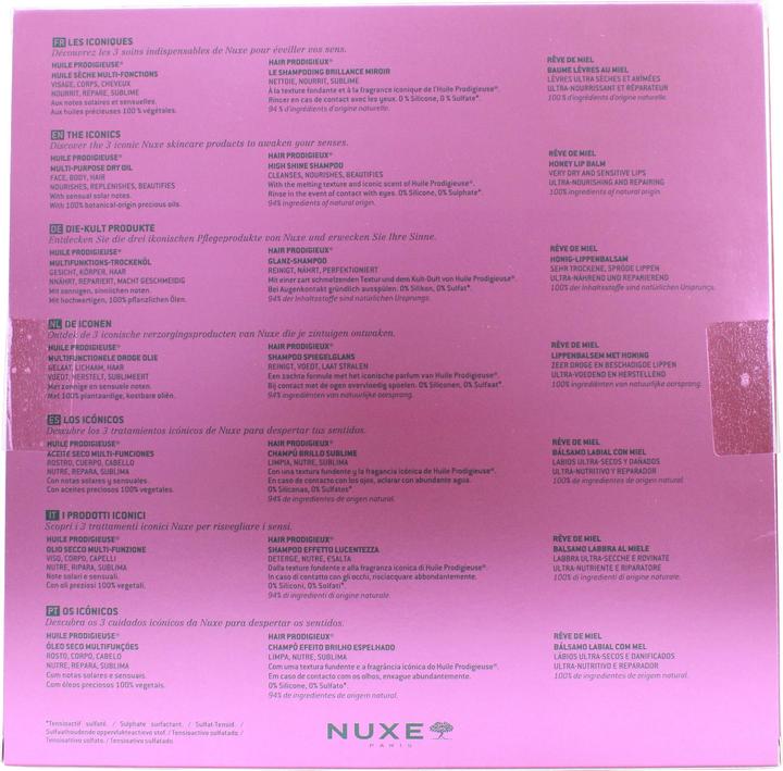 Voedingswaarden en ingrediënten Nuxe Huile Prodigieuse (Haarverzorgingsset, Lichaamsverzorgingsset)