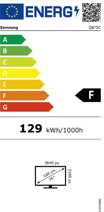 Label énergétique Samsung QB75C (3840 x 2160 pixels, 75")