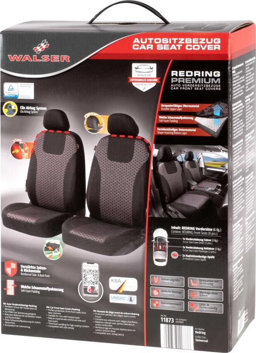Actual product image Walser Premium car seat covers Redring for two front seats with black/red