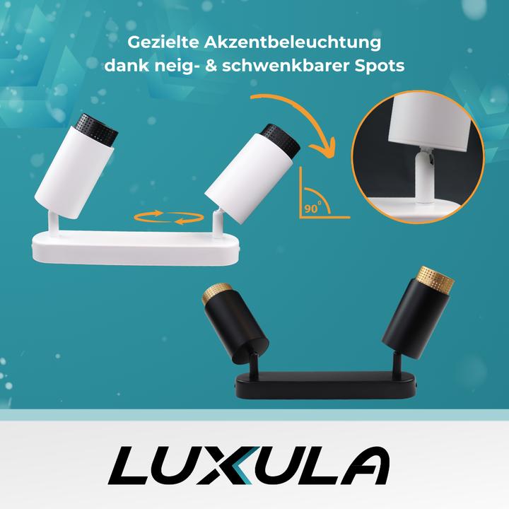 Actual product image Luxula Pivoting LED surface-mounted spot, 2-bulb, white/black (GU10)