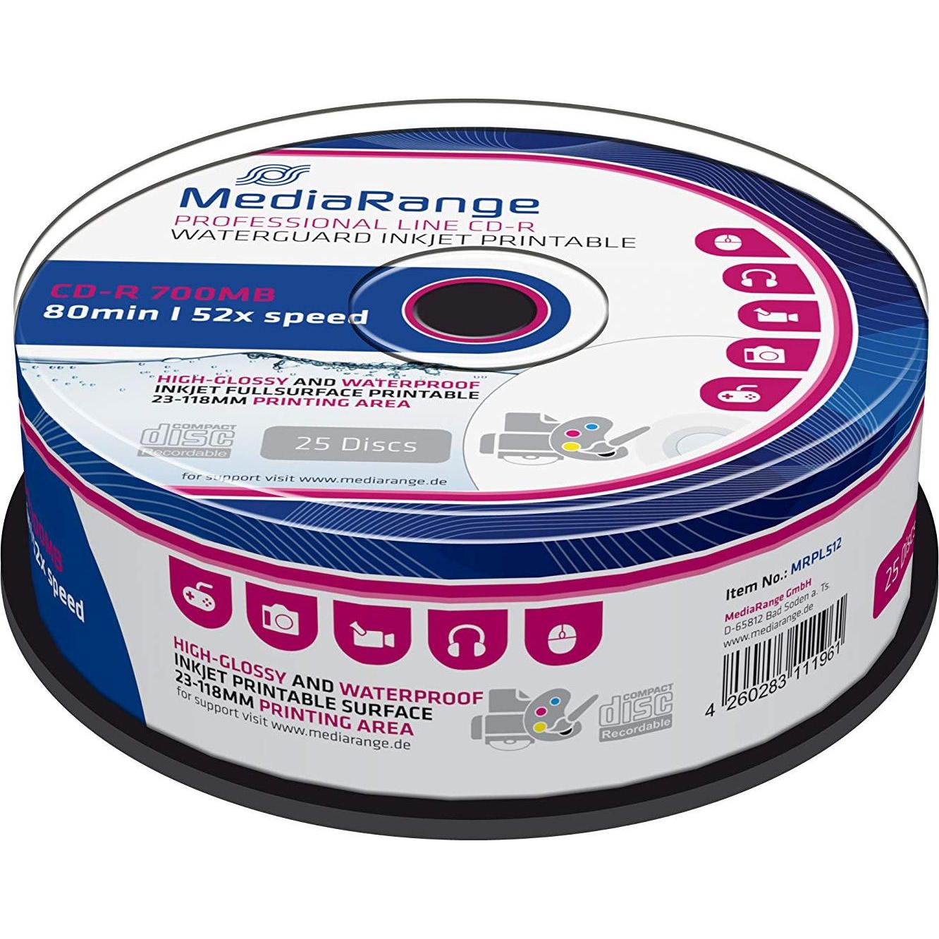 MediaRange CD-R 700 MB 52x 25 vnt (MRPL512) (25 x), Optischer Datenträger