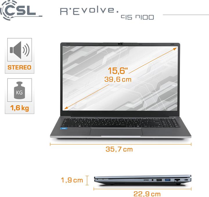 Immagine prodotto CSL Notebook R'Evolve C15 v4 16GB 500GB Windows 11 Home (15.60", Intel N100, 16 GB, 500 GB, DE)
