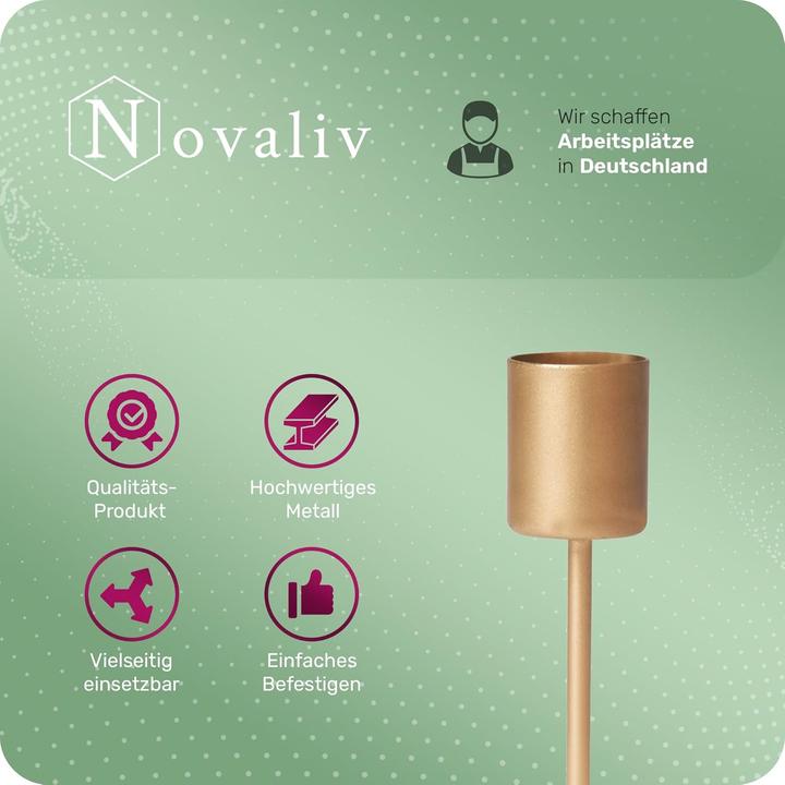 Produktbild Novaliv 8x Stabkerzenhalter gold I Kerzenpick 10 x 2,5 cm Kerzenhalter für Adventskranzdekoration I
