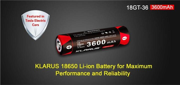 Actual product image Klarus 18650 18GT-36 3600 mAh LiR Akku
