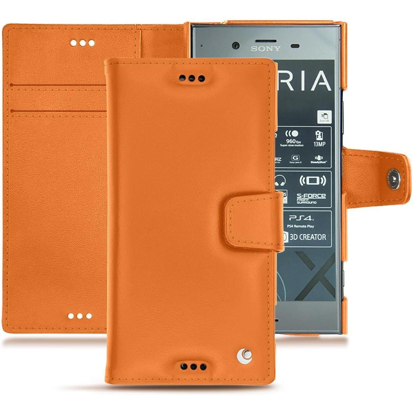Noreve Lederschutzhülle Wallet (Sony Xperia XZ1), Smartphone Hülle, Orange