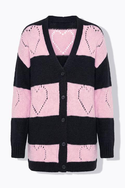 Miamoda Strickjacke, Regular Fit, Blockstreifen, Herz-Muster (46, 48)