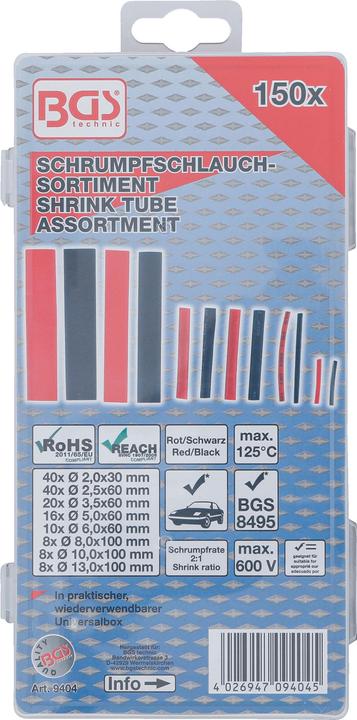 Produktbild BGS Schrumpfschlauch-Sortiment rot / schwarz 150-tlg. (150 x)