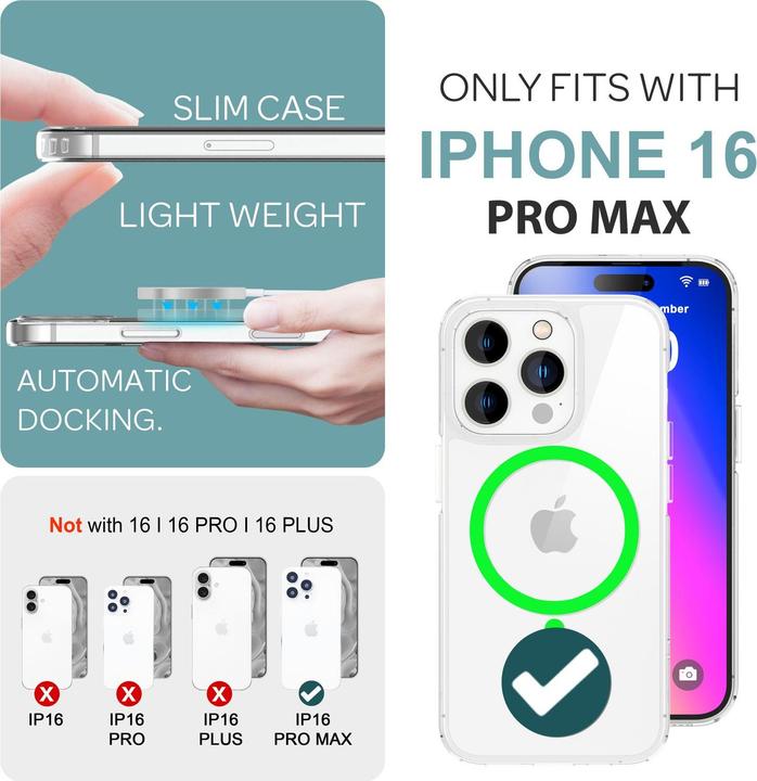 Produktbild Nalia Klare Hart Hülle, MagSafe Ring Leuchtet im Dunkeln (Apple iPhone 16 Pro Max)