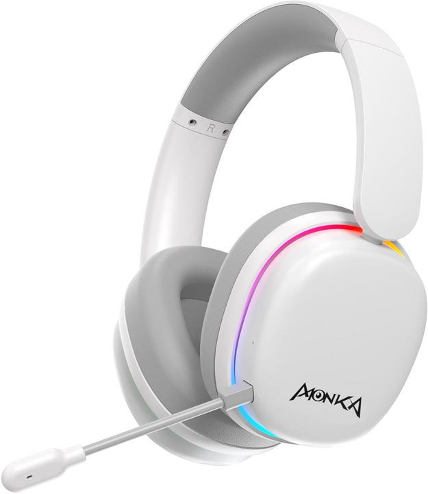 Marvo MONKA ECHO RS Kophörer mit Mikrofon, weiss, unterbeleuchtet, Tri-mode (Cable, Wireless)