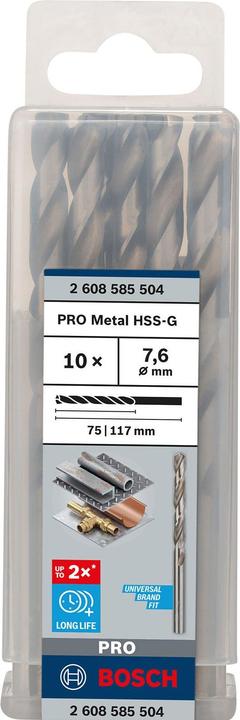 Actual product image Bosch Professional Zubehör PRO Metal HSS-G twist drill, 7.6 x 75 x 117 mm (7.6 mm)