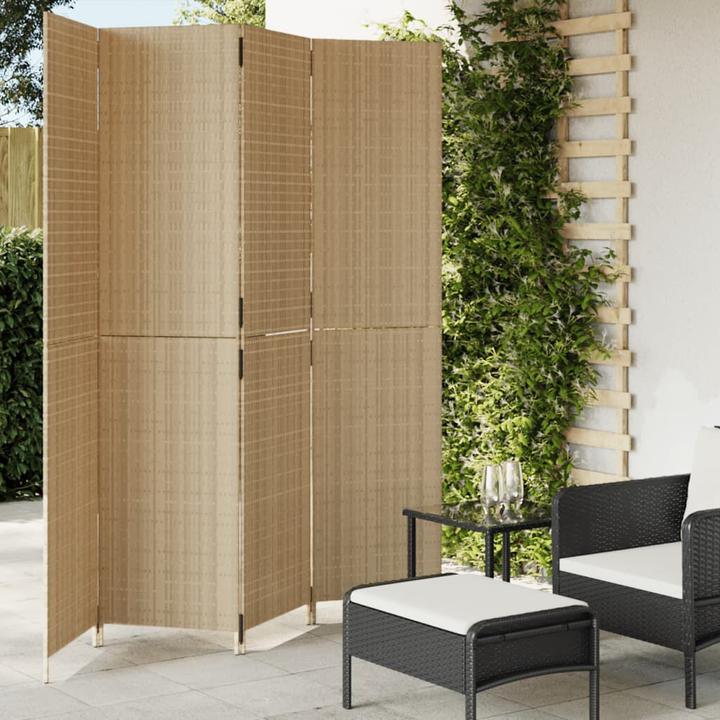 Produktbild vidaXL Paravent 4-tlg. Beige Poly Rattan,Farbe: Beige,Material: Poly
