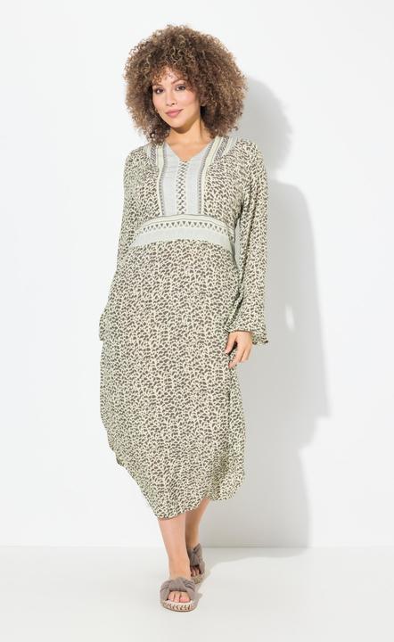 Image du produit Ulla Popken Robe midi décolleté en V et manches longues, coupe évasée (60)