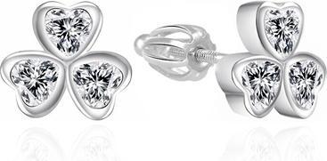 Actual product image Agato - Glittering Silver Trefoil Earrings AGT-E063SW