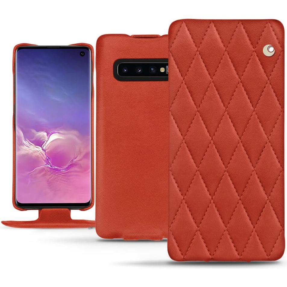 Noreve Lederschutzhülle vertikal (Samsung Galaxy S10), Smartphone Hülle, Orange