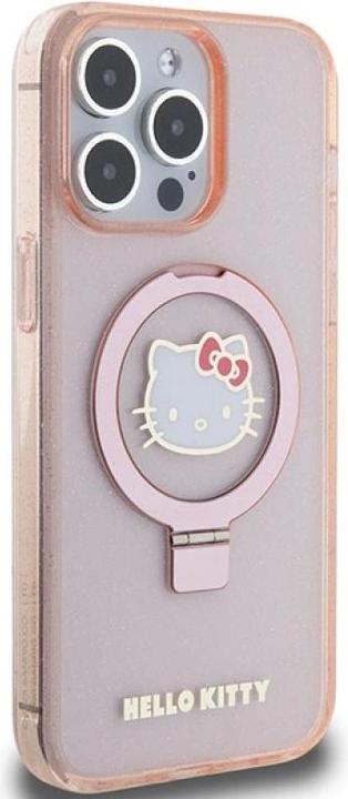 Actual product image Hello Kitty HKHMP15XHRSGEP iPhone 15 Pro Max 6.7" różowy/pink hardcase Ring Stand Glitter Electrop L (Apple iPhone 15 Pro Max)