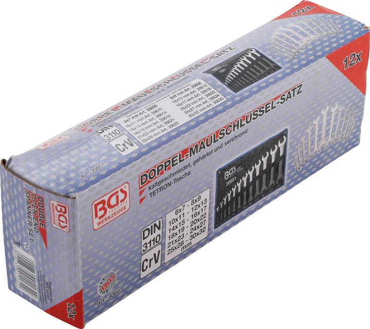 Produktbild BGS Doppel-Maulschlüssel-Satz SW 6 - 32 mm 12-tlg. (32 mm, 19 mm, 6 mm, 12 mm, 24 mm, 14 mm, 22 mm, 16 mm, 23 mm, 10  mm, 21 mm, 18 mm, 27 mm, 7 mm, 31 mm, 17 mm, 11 mm, 15 mm, 26 mm, 30 mm, 8 mm, 28 mm, 9 mm, 29 mm, 13 mm, 20 mm, 25 mm)