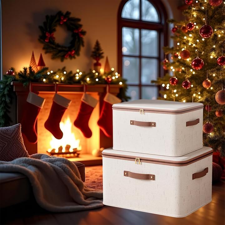 Produktbild Only-Bags.Store 1pc Leinen Zipper Quilt Storage Bins mit Deckel, Leinengewebe, kratz- und verschleissfest (1x)