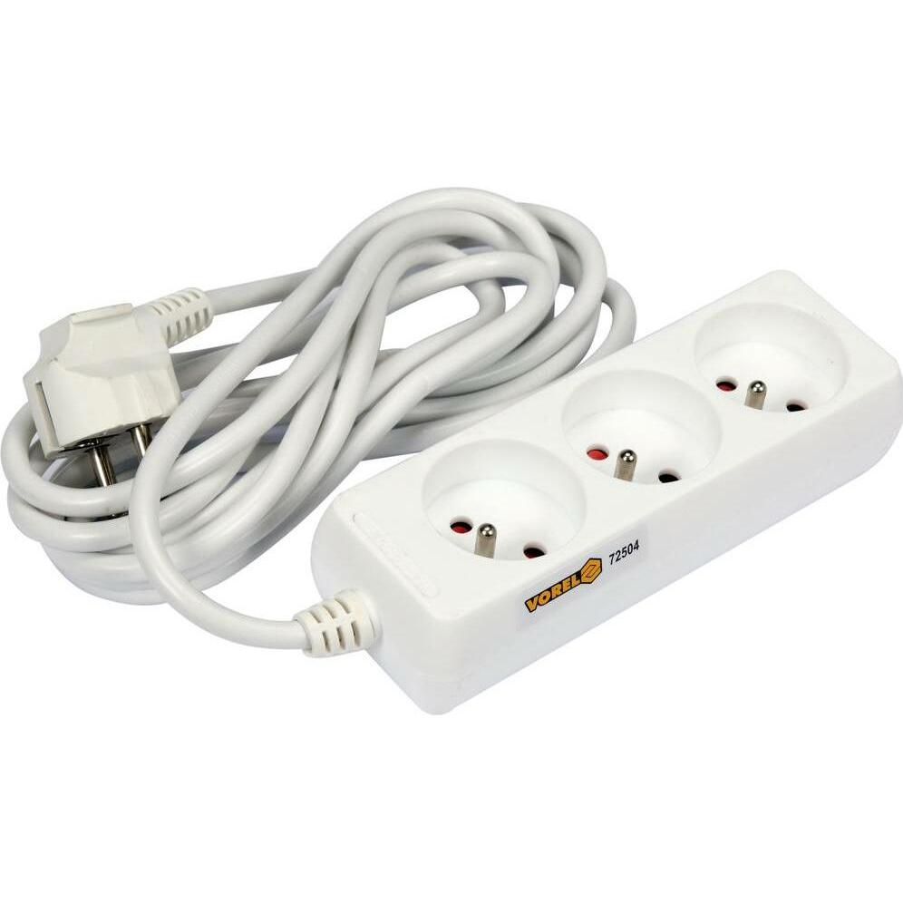 Toya, Prolunga, VOREL PRZEDŁUŻACZ BIAŁY 3 GNIAZDA 3,0m Z UZIEMIENIEM 72504 (3 m)