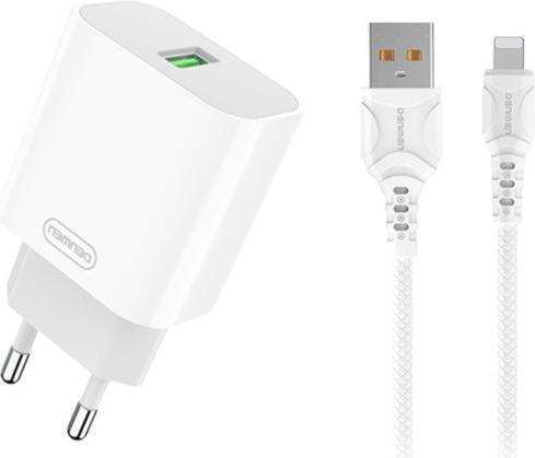 Actual product image Denmen 3.6 A 18 W WHITE AC CHARGER + IPHONE 3600 mA FAST CHARGING CABLE DC07L