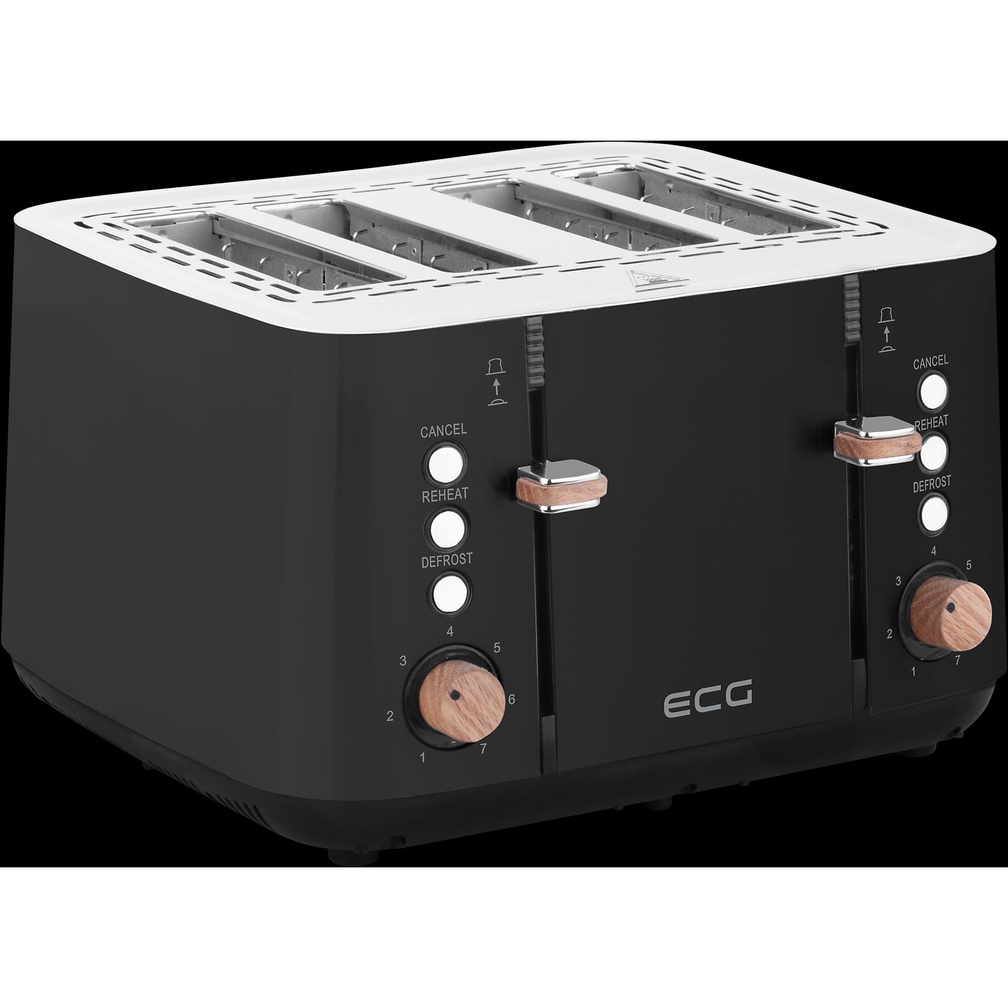 ECG ST 4768 Timber Black Toaster, 4 Toastfächer, 7 Heizintensitätsstufen, Auftau- und Aufwärmfunktionen, Toaster, Schwar...