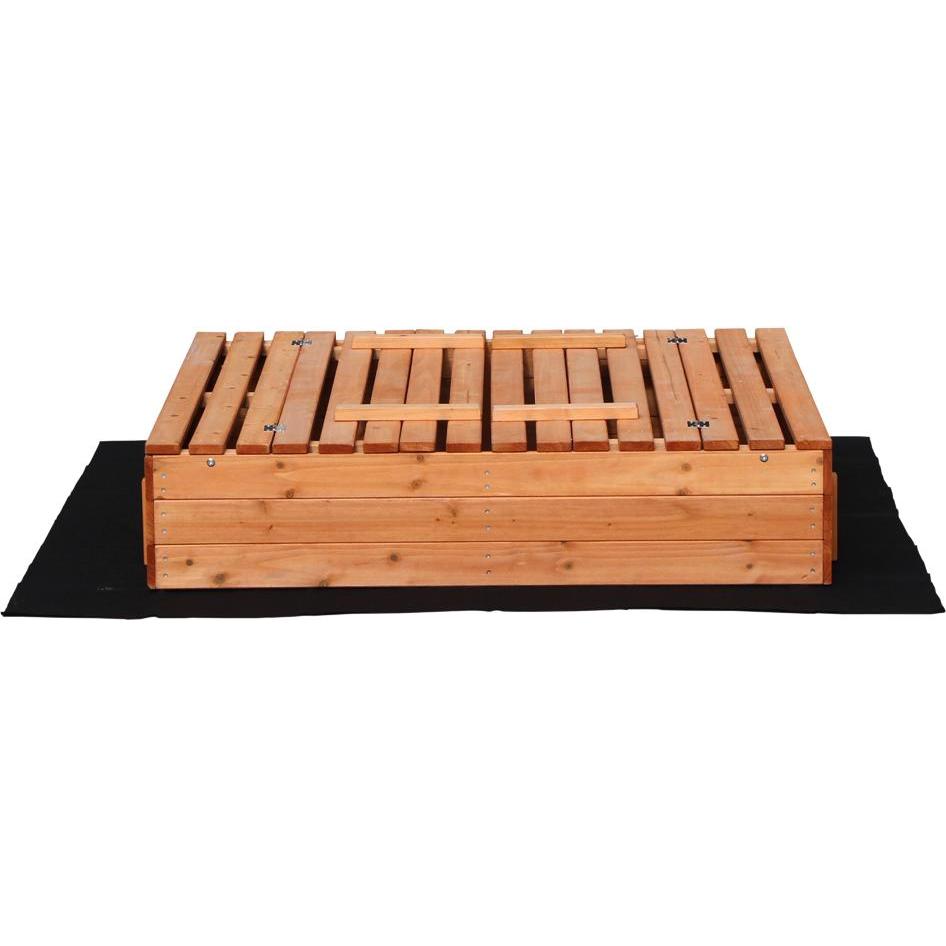 Thumbnail - Wiltec Sandkasten mit Deckel 2 Sitzbänke 98x98x21cm Sandkiste Holz Sandbox Vliesboden