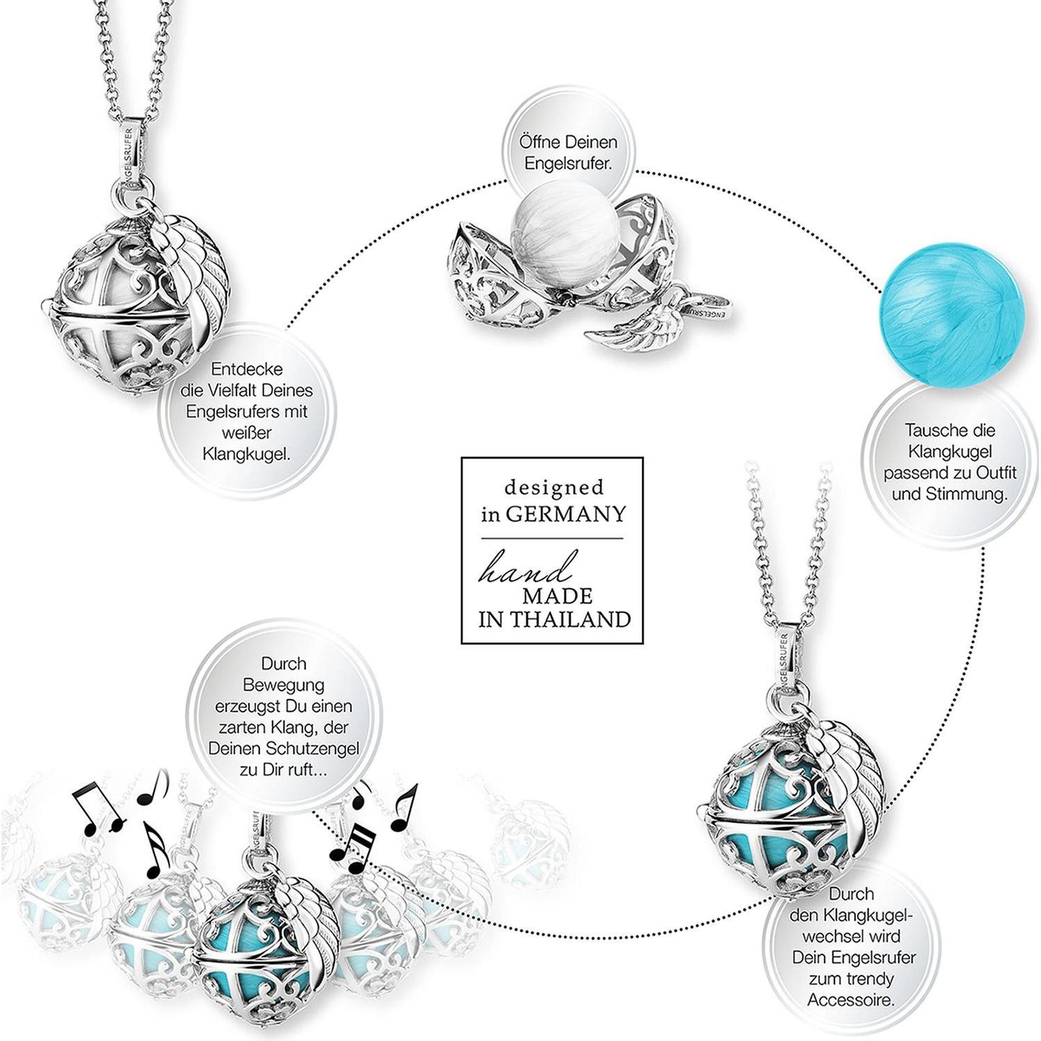 Thumbnail - Engelsrufer, Halsschmuck, Engelrufer Collier Klangkugel mit Flügel Silber, (Messing, 925er Silber, 45 - 50 cm)