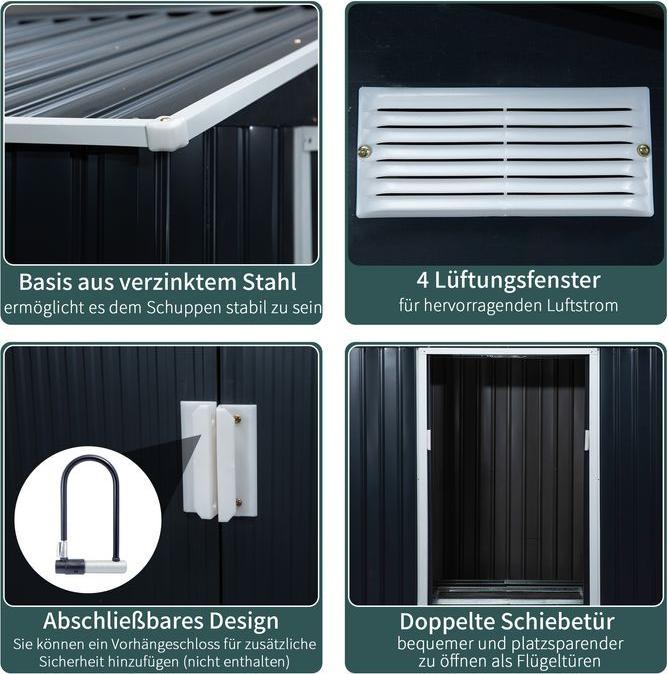 Immagine prodotto Swisshandel24 Capanno per attrezzi con fondamenta Capanno da giardino Capanno da giardino in metallo Grigio