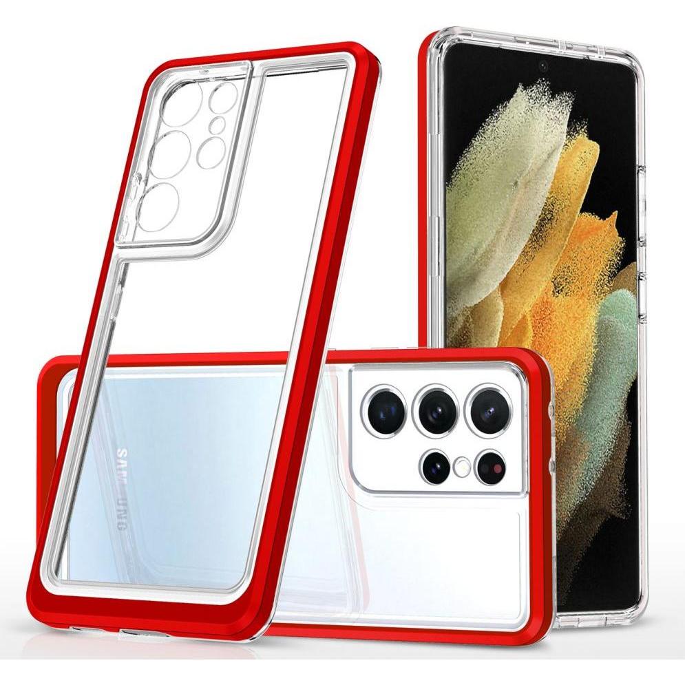 Hurtel Klare 3in1 Hülle für Samsung Galaxy S23 Ultra Silikonhülle mit Rahmen rot (Samsung Galaxy S23 Ultra), Smartphone ...